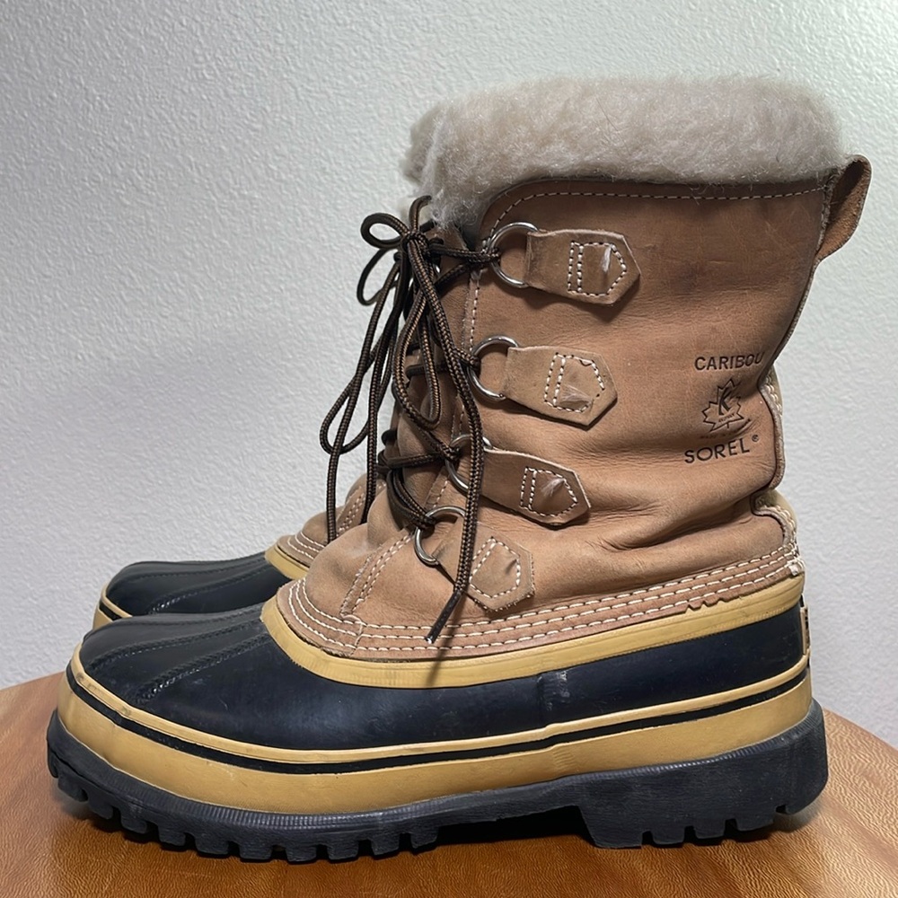 Vintage Sorel Caribou Wool Lined Rain Boots Lace Up Hiking Snow Work Boot Size 8 - Picture 4 of 16